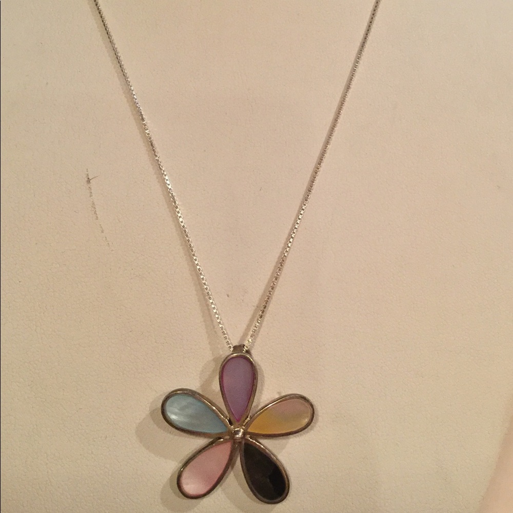 Sterling Silver 925 Mother Of Pearl Stones Flower